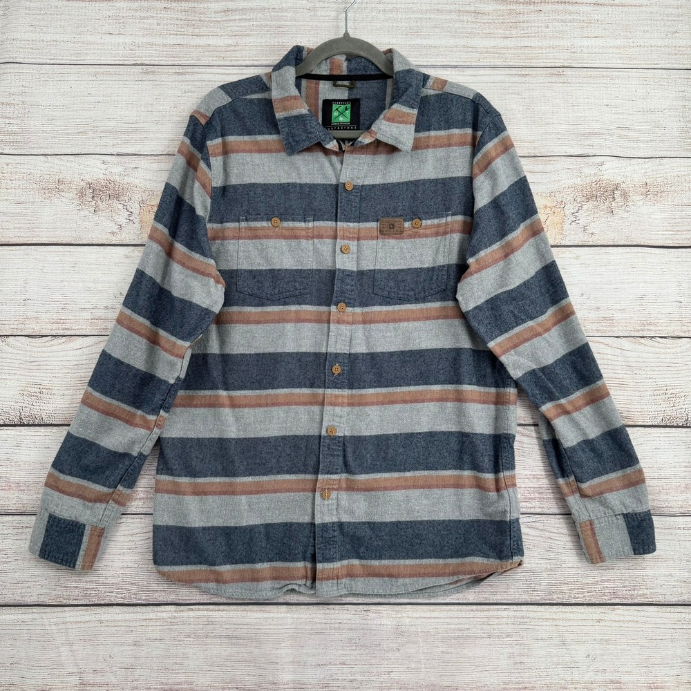 HippyTree Flannel Shirt Mens L Blue Striped Nomad Division Button Up Long Slv